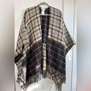 Plaid Fringe Poncho